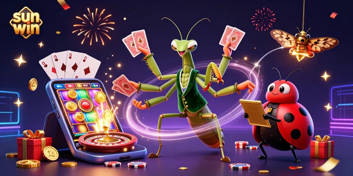 Engage with the sun win experience, featuring vibrant casino elements and lively characters.