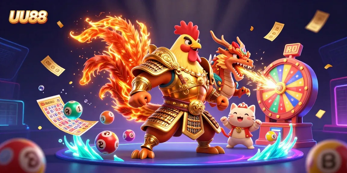 Engage with the thrilling gaming experience of UU88 through vibrant 3D casino illustration.
