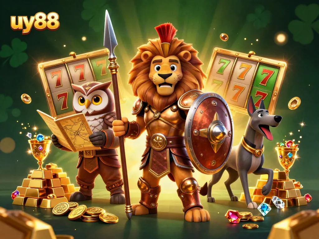 Play thrilling slot games with uy88's exciting features and winning opportunities in this captivating image.