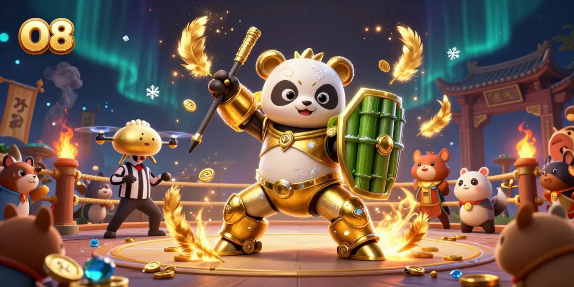 Experience O8's thrilling cockfighting scene with a golden mech panda in action