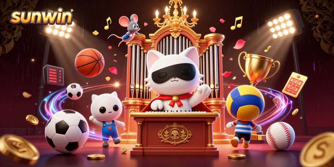 Experience the excitement of sunwin with a vibrant 3D casino scene featuring sports elements and whimsical characters.
