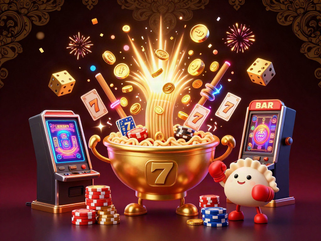 Experience slot gacor wins with dynamic 3D cartoon illustrations featuring lively casino elements and characters.