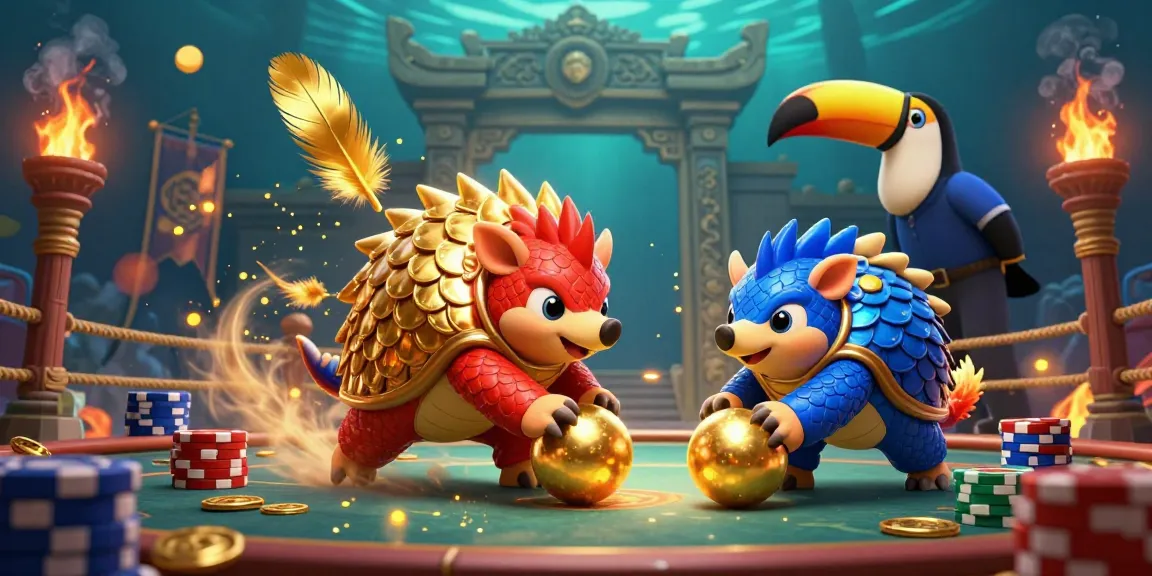 Engaging illustration of QH88 featuring rival pangolins in a casino scenario, emphasizing online gambling excitement.