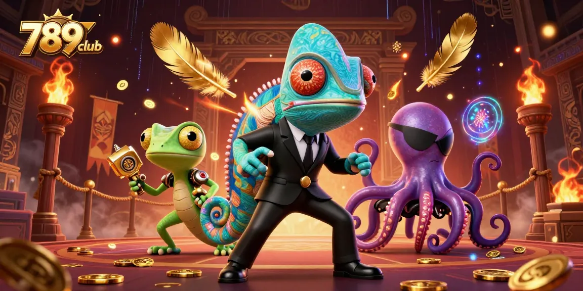Explore vibrant casino adventures with 789club's colorful characters in a 3D illustration.